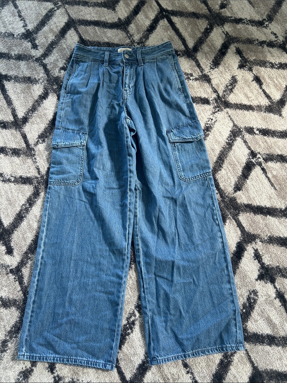 Wide Leg Cargo Jeans - Blue